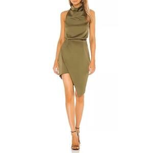 Elliatt Camo Olive Green Asymmetrical Cocktail Dress XL Draped Modern Evening